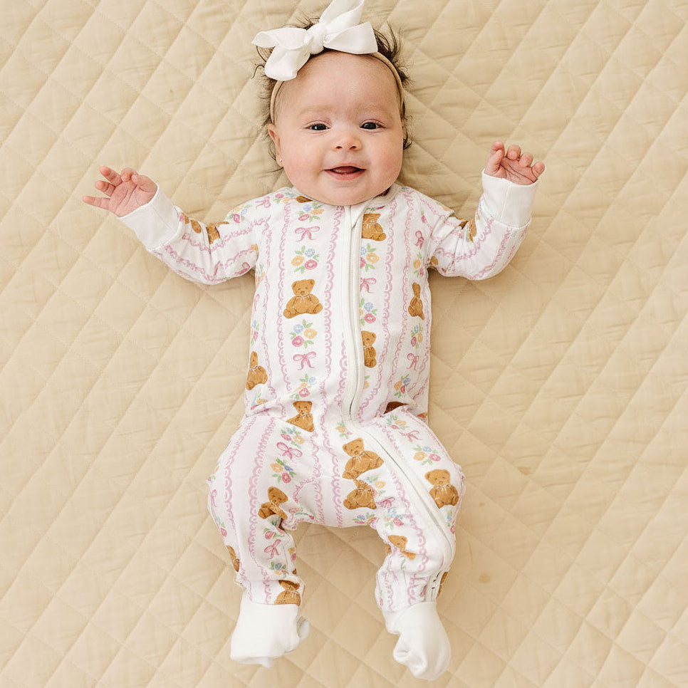 Grace Bear Floral Printed Long Sleeve Zipper Baby Jumpsuit