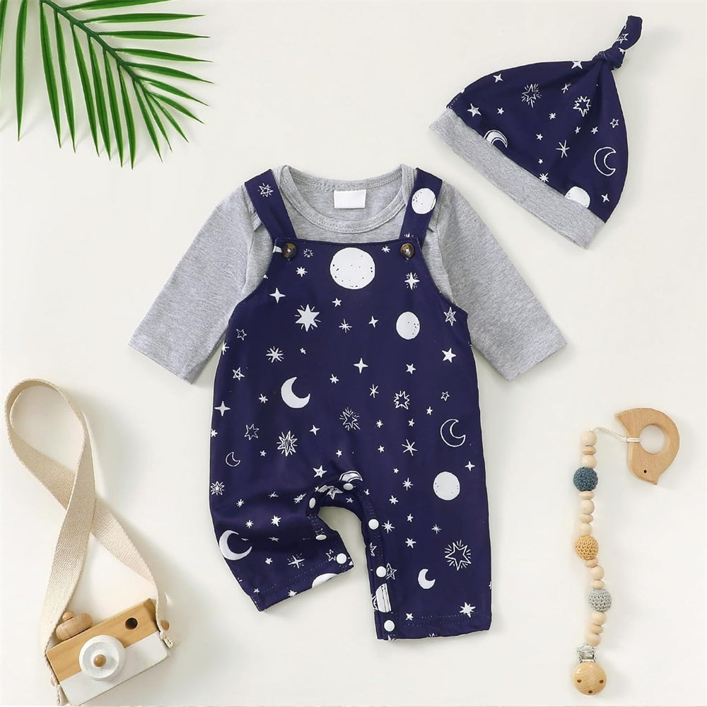 3PCS Little Brother Letter Print Long Sleeve Baby Overalls Set