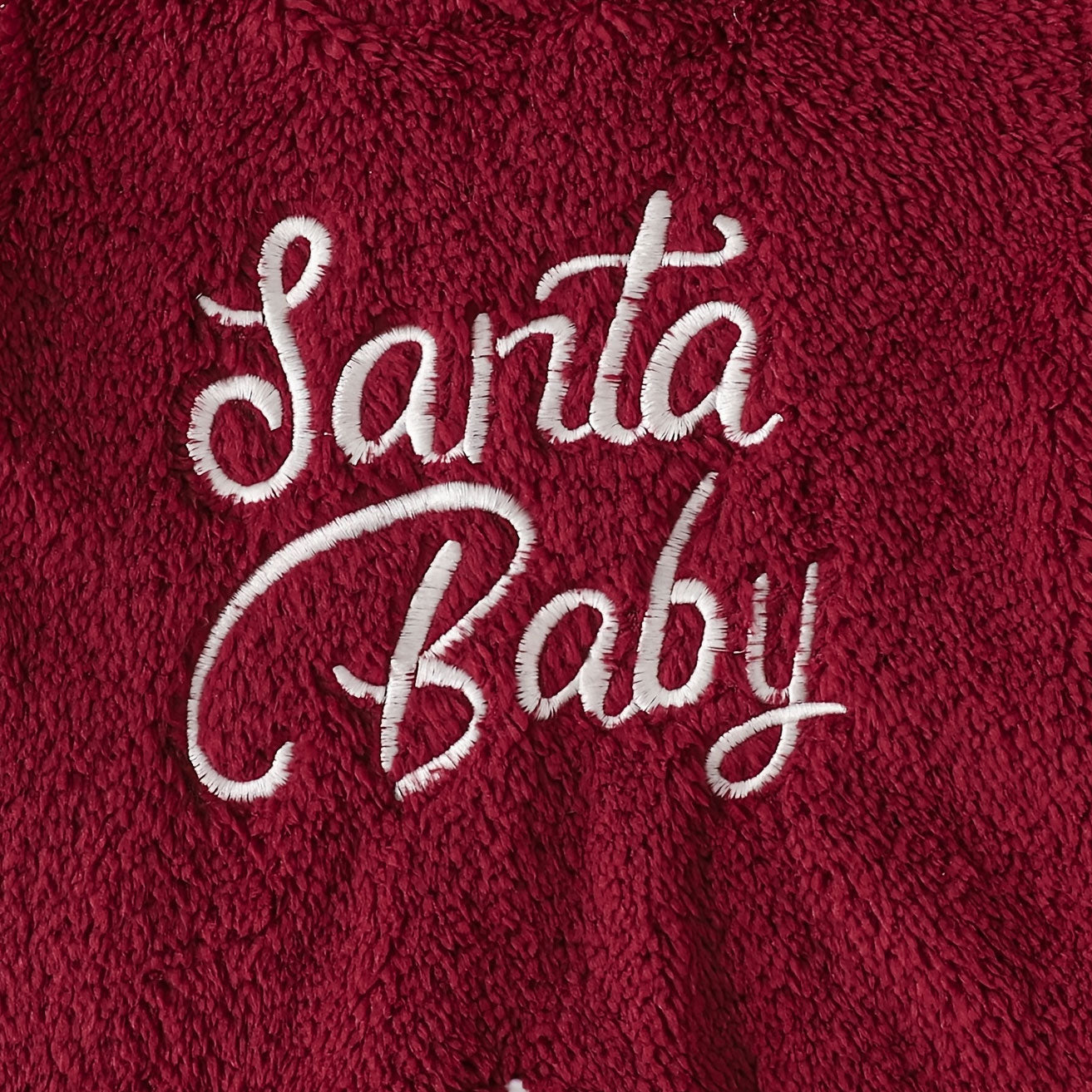 Santa Baby Letter Embroidered Long Sleeve Plush Hoodie Baby Jumpsuit