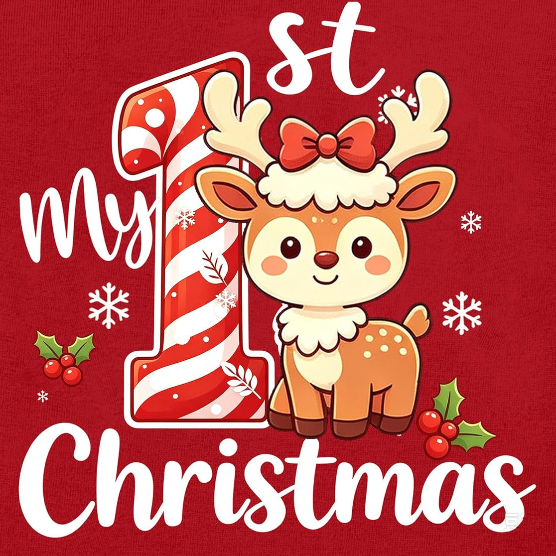 3PCS Sweet My 1st Christmas Letter Santa Reindeer Print Baby Girl Set