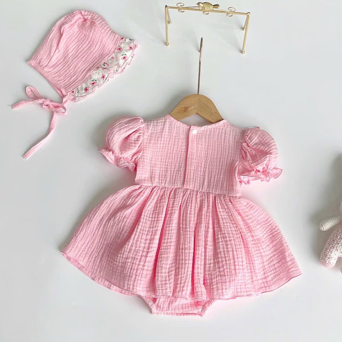 2PCS Adorable Ditsy Floral Print Puff Sleeve Baby Girl Romper