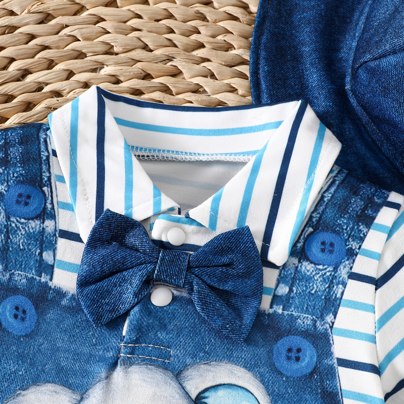 2PCS Stylish Elephant Stripe Print Short Sleeve Baby Jumpsuit