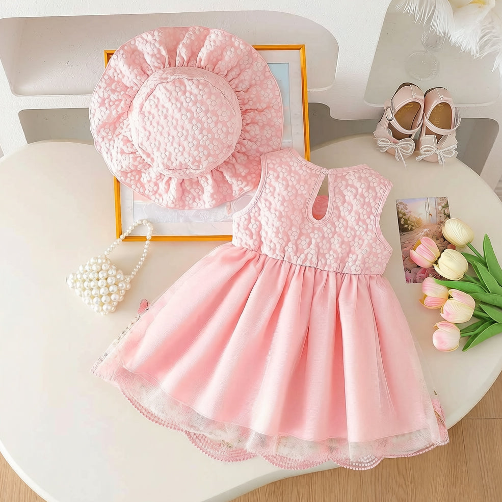 2PCS Delicate 3D Butterfly Appliqués Tulle Sleeveless Baby Dress