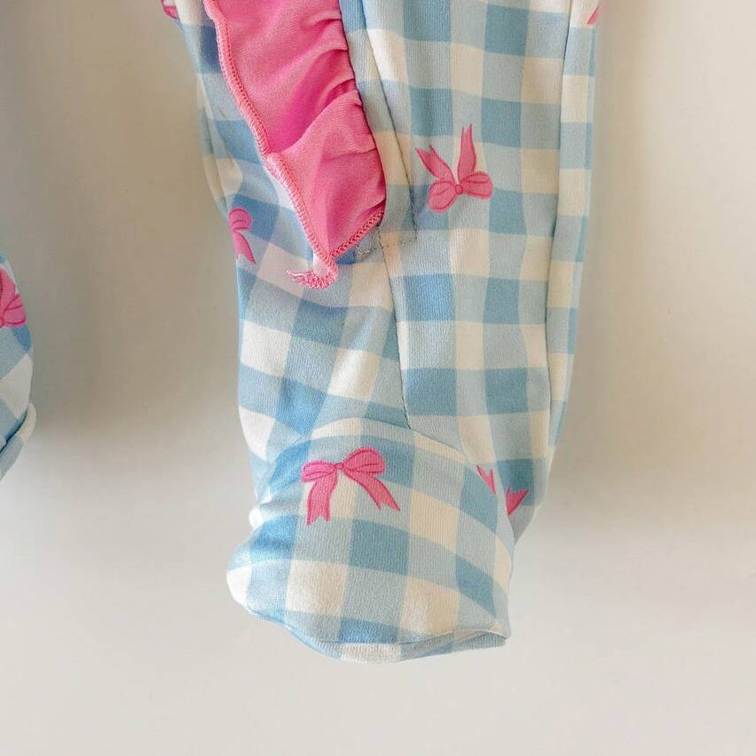 2PCS Pretty Plaid Bow Print Long Sleeve Zipper Baby Jumpsuit