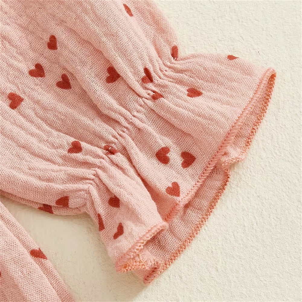 Cute Heart Print Flared Long Sleeve Baby Jumpsuit