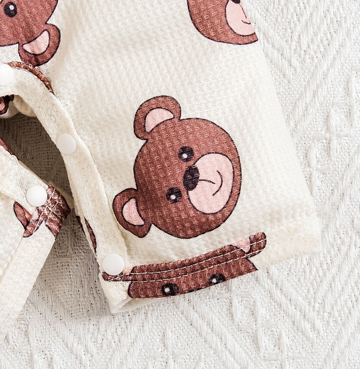 Cute Bear Printed Short Sleeve Polo Neck Baby Jumpsuit