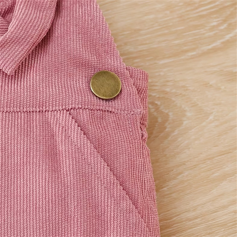 3PCS Sweet Bow Print Long Sleeve Baby Overalls Set