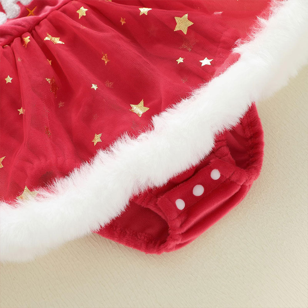 2PCS Christmas Star Print Velvet Fuzzy Baby Romper