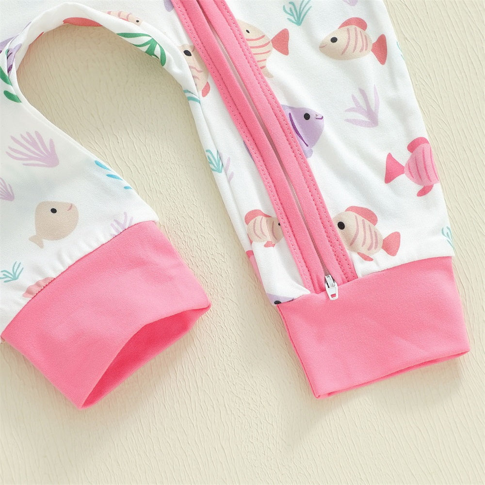 Lovely Fish Print Long Sleeve Zipper Baby Jumpsuit