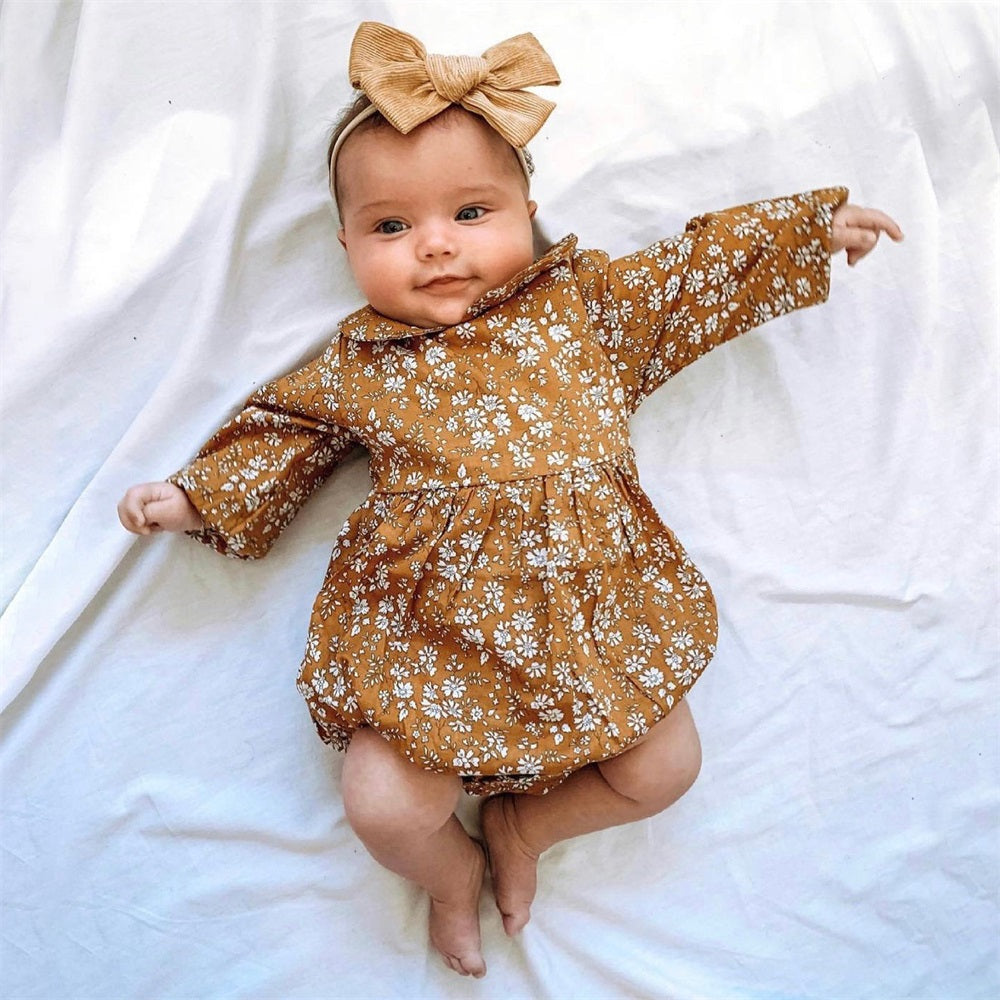 Stylish Allover Floral Print Long Sleeve Baby Romper
