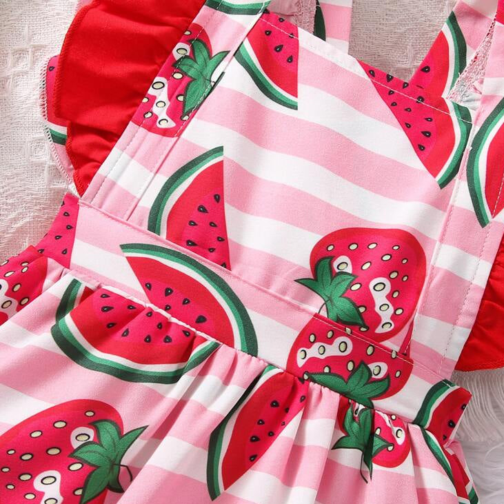 2PCS Lovely Watermelon Print Flutter Sleeve Baby Romper