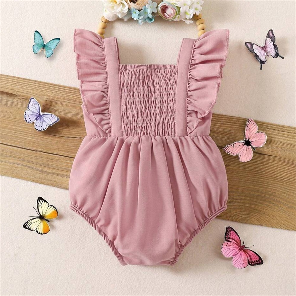 Cute Casual Butterfly Ruffled Sleeveless Baby Romper
