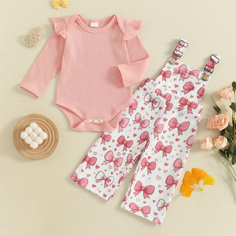 2PCS Sweet Bow Print Long Sleeve Baby Set