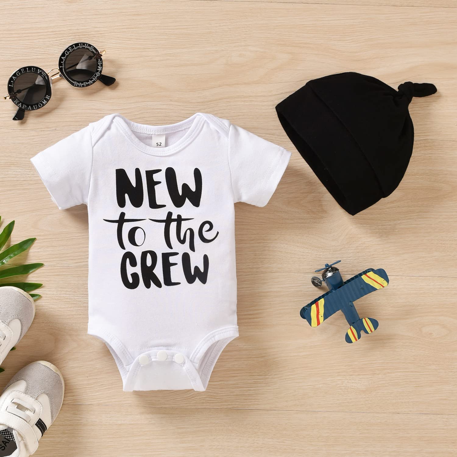 3PCS New To The Crew Letter Stripe Printed Baby Set
