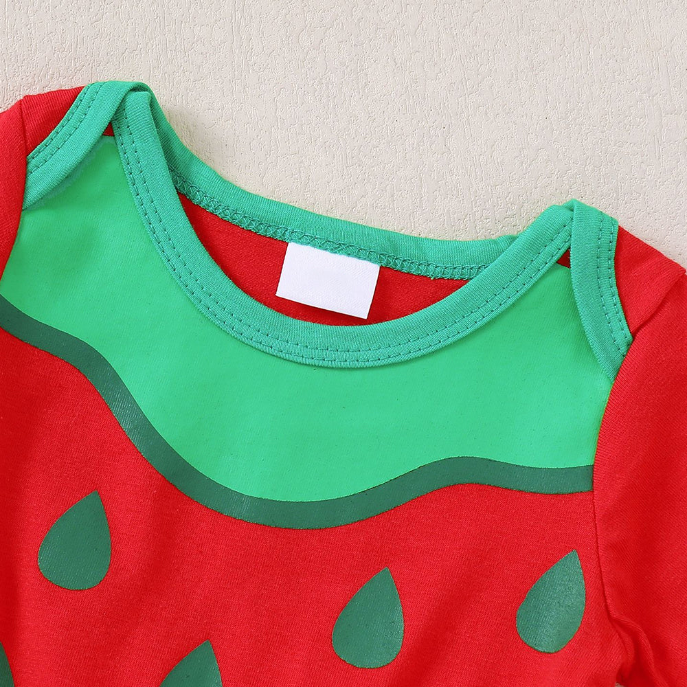 2PCS Lovely Watermelon Seed Print Short Sleeve Baby Romper