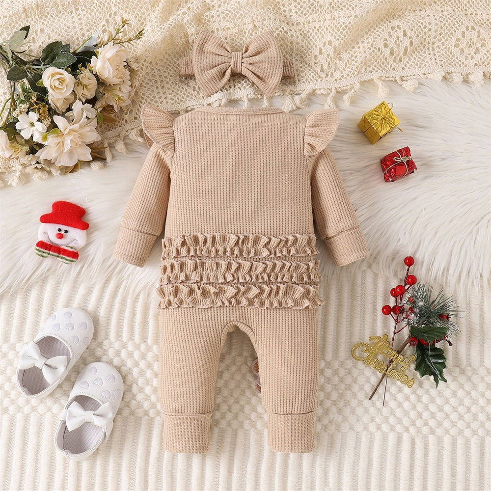 2PCS Lovely Christmas Gingerbread Applique Zipper Baby Jumpsuit