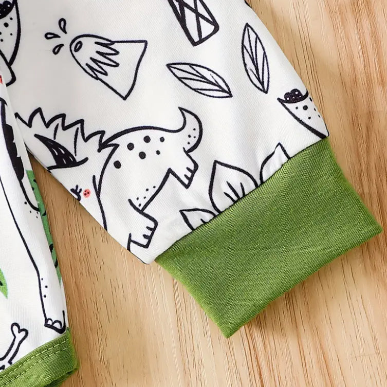 2PCS Casual Dinosaur Print Long Sleeve Hoodie Baby Set