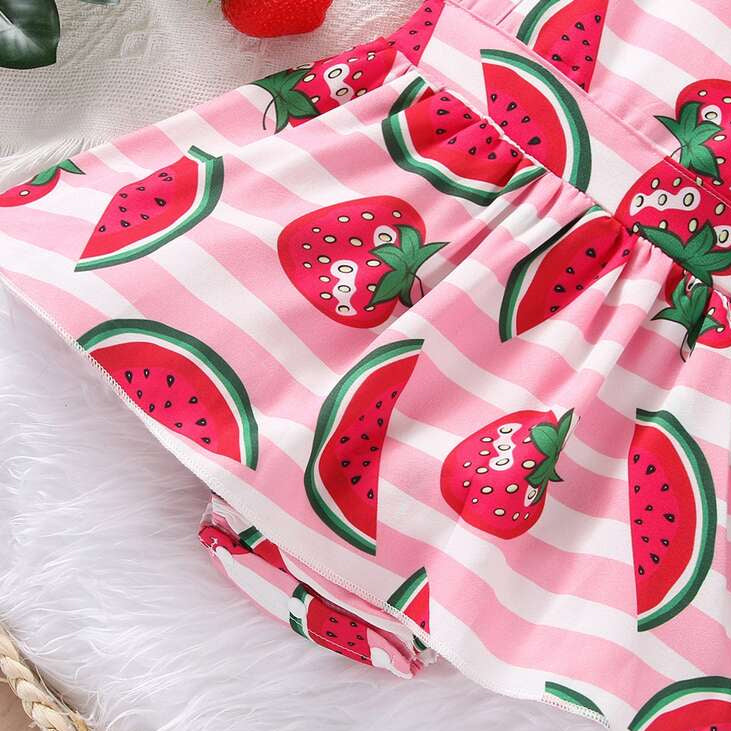 2PCS Lovely Watermelon Print Flutter Sleeve Baby Romper
