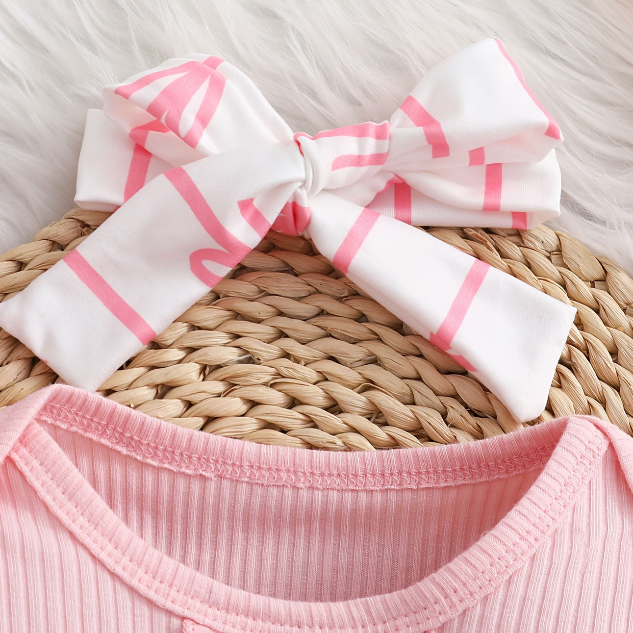 3PCS Bubbly Bow Stripe Print Long Sleeve Baby Set