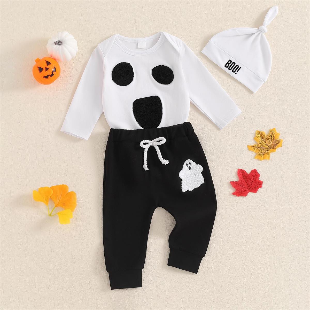 3PCS Cute Halloween Ghost Printed Long Sleeve Baby Set