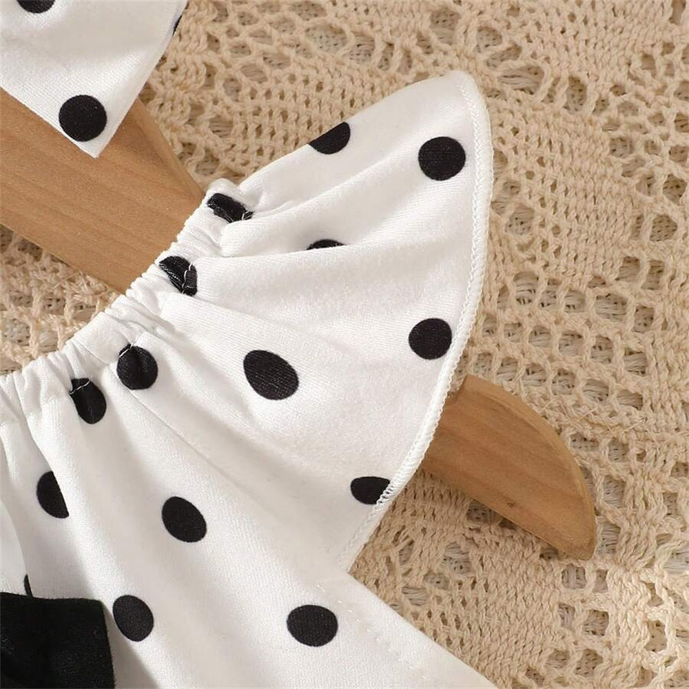 2PCS Cute Polka Dots Print Flutter Sleeve Baby Romper