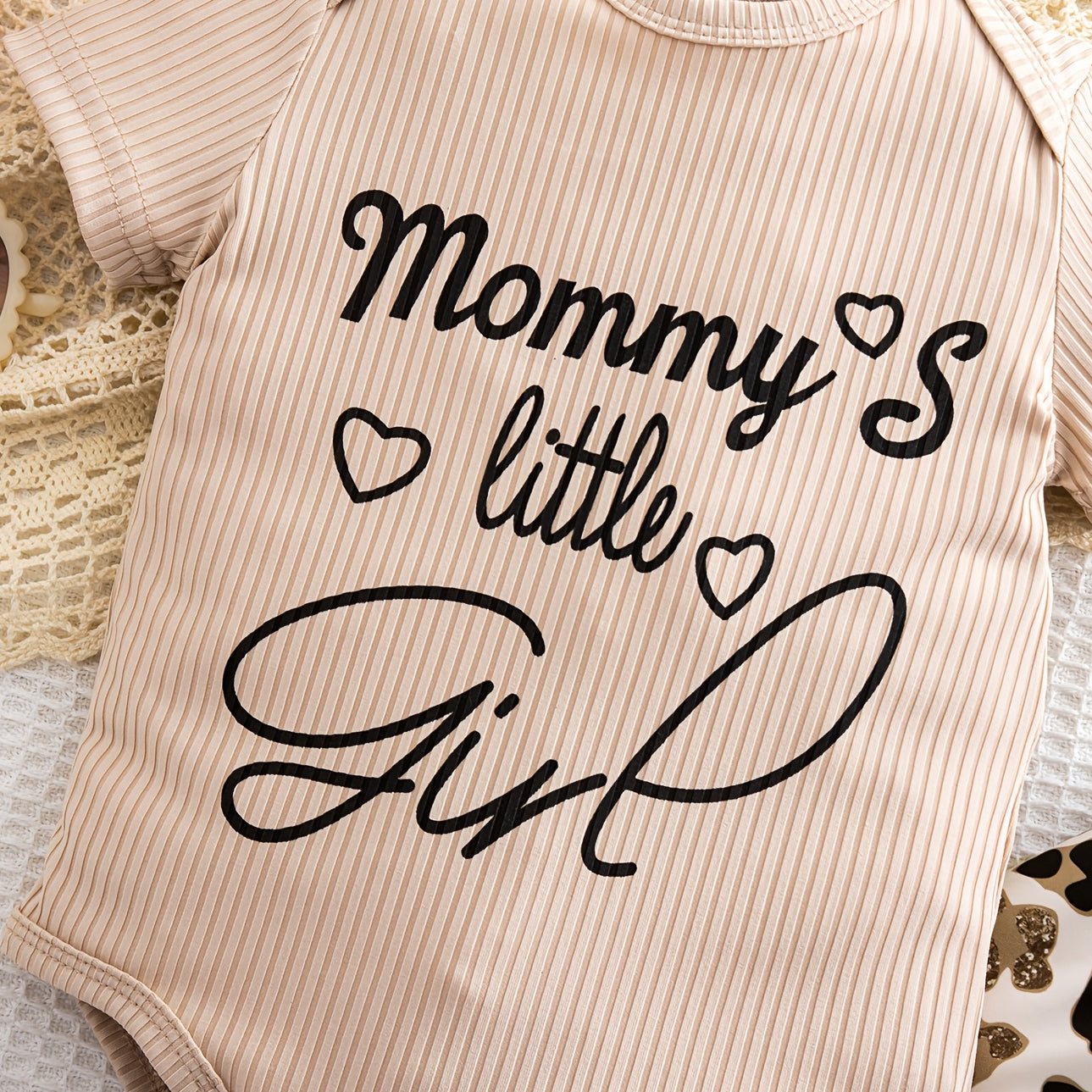 3PCS Lovely Mommy's Little Girl Letter Leopard Print Baby Set