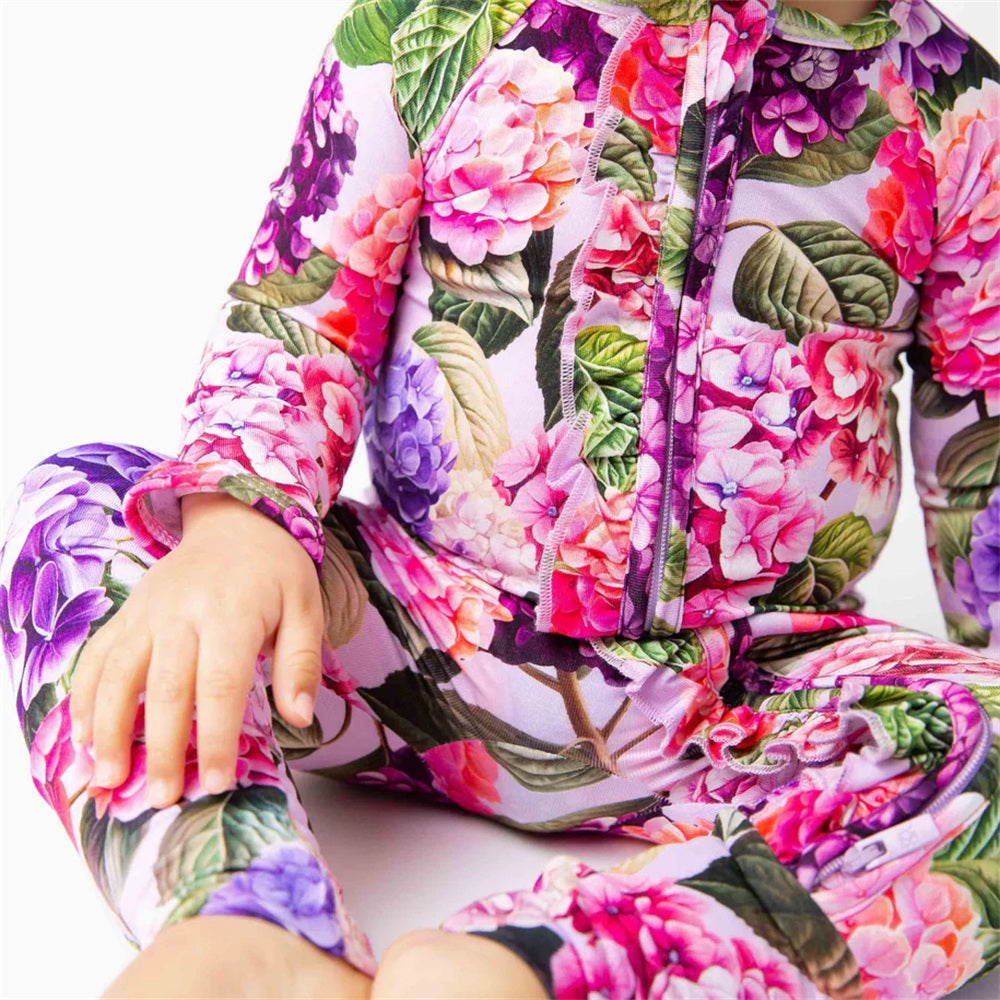 2PCS Exquisite Floral Print Zipper Long Sleeve Baby Jumpsuit
