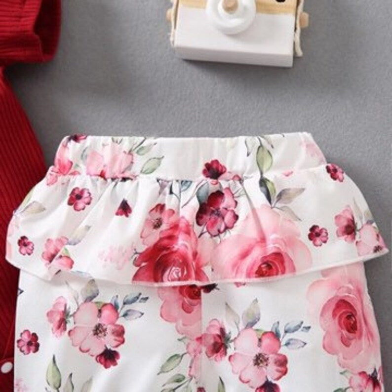 3PCS Vivid I Got It From My Mama Letter Floral Print Baby Set