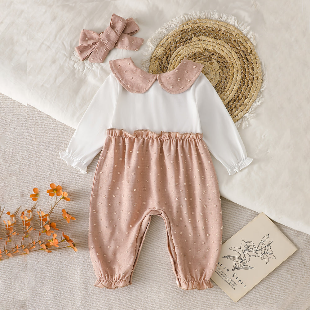 2PCS Pretty Color Blocking Long Sleeve Baby Jumpsuit