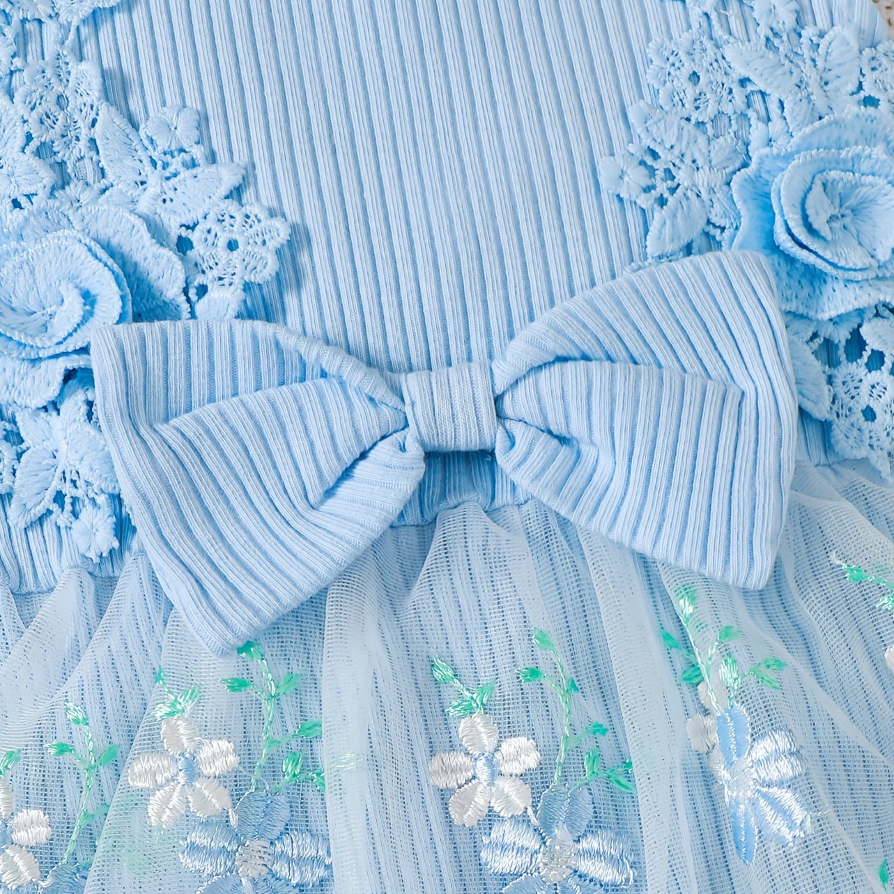 2PCS Adorable Floral Embroidery Sleeveless Baby Romper