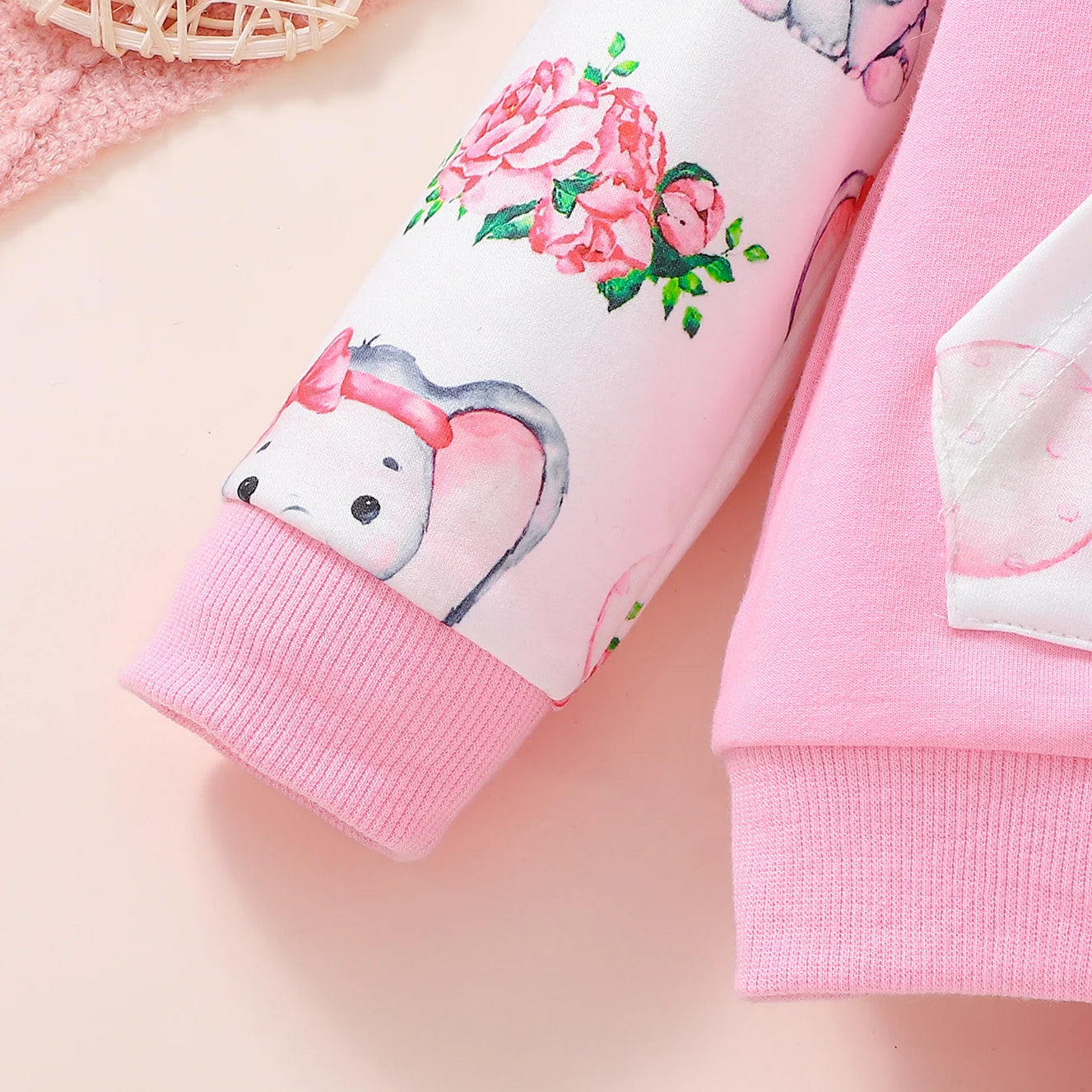 2PCS Elephant Floral Printed Hooded Long Sleeve Baby Set