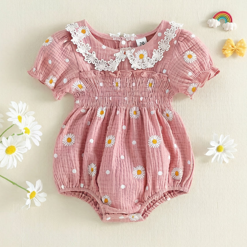 Sweet Daisy Print Puff Sleeve Baby Romper