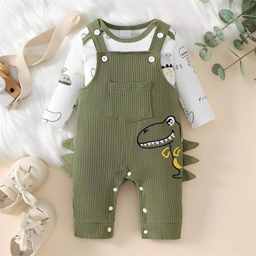 2PCS Casual Dinosaur Print Long Sleeve Baby Set
