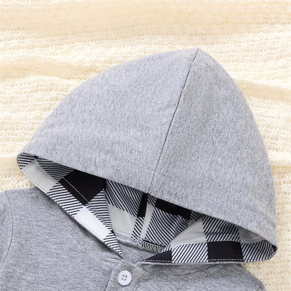 2PCS Casual Plaid Print Long Sleeve Baby Hooded Set