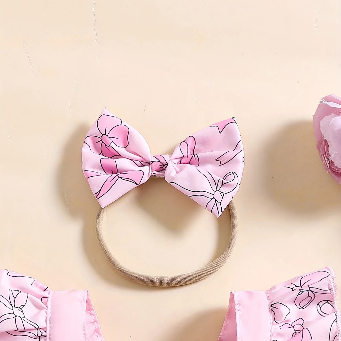 2PCS Cute Bow Printed Tulle Patchwork Baby Romper