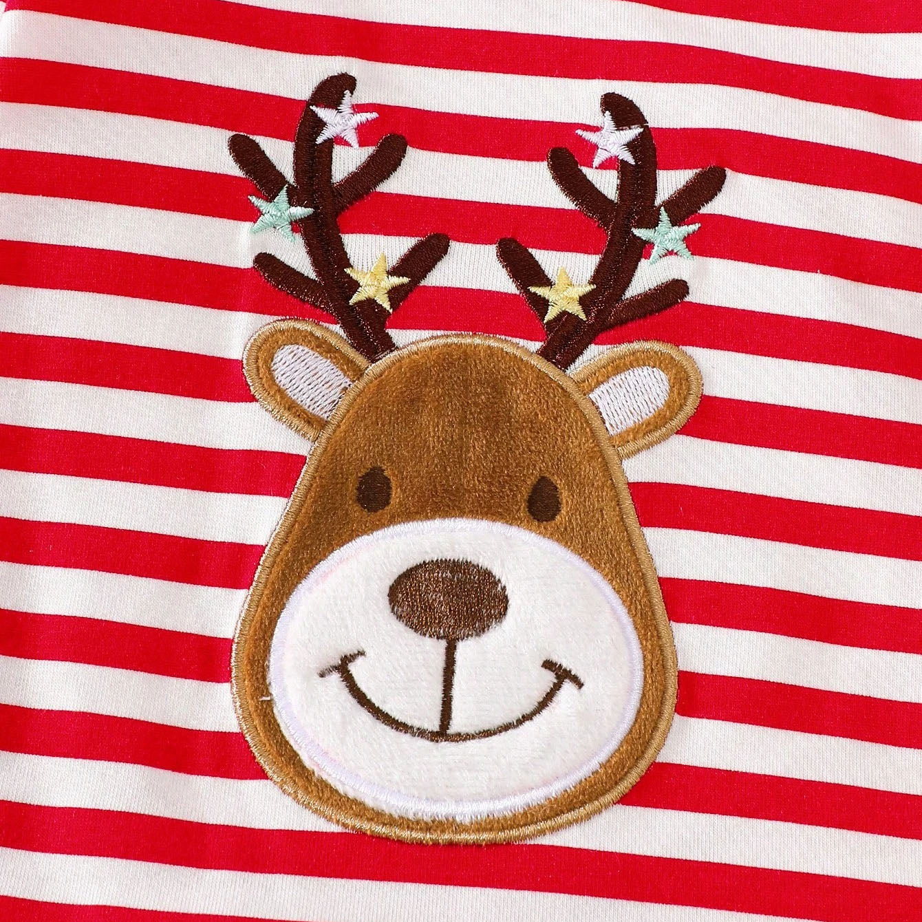 Christmas Deer Embroidery Stripe Printed Baby Jumpsuit