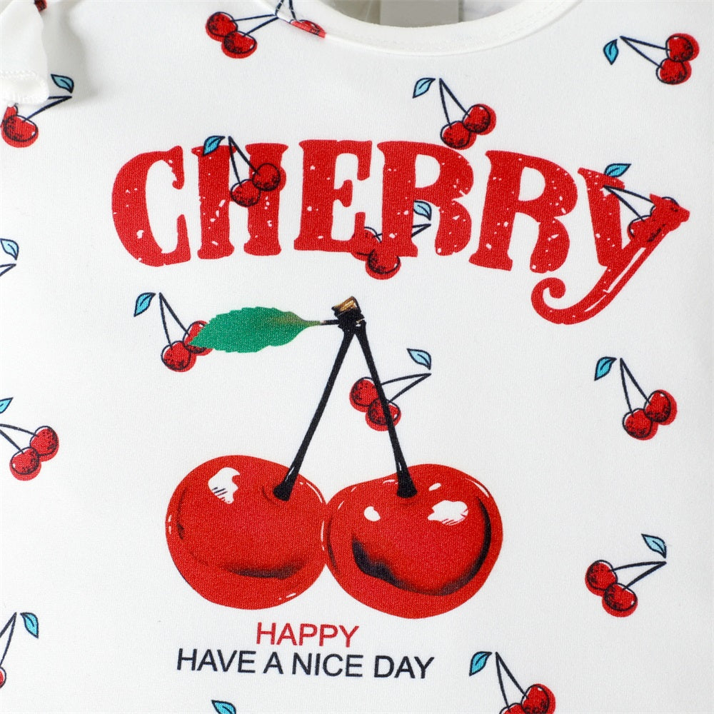 2PCS Summer Cute Cherry Printed Short Sleeve Baby Denim Set