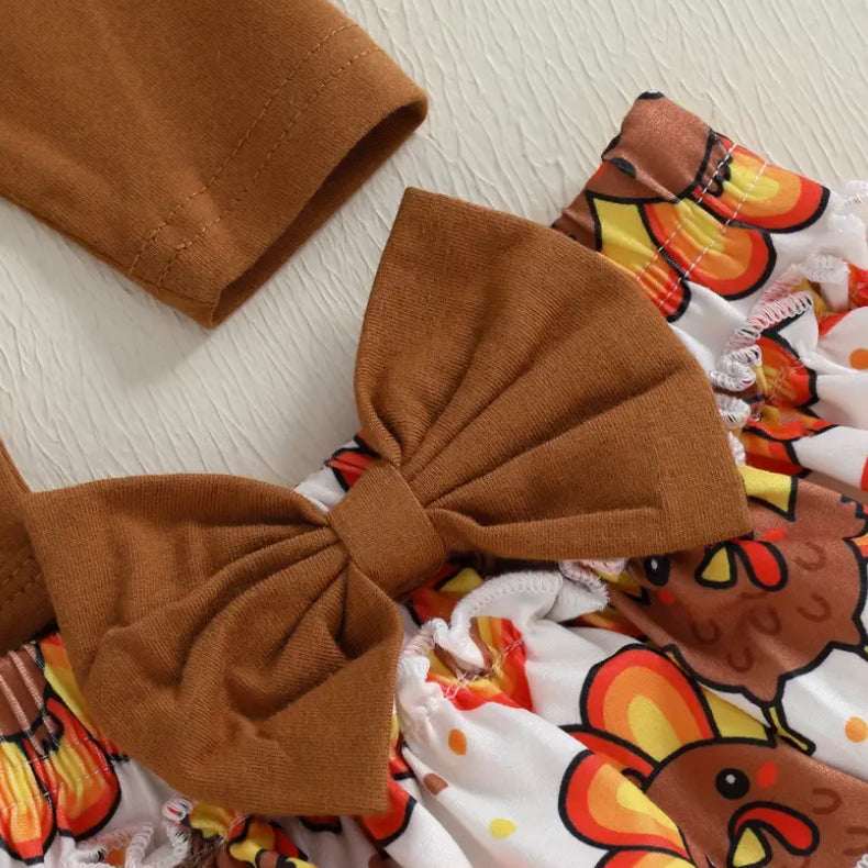 4PCS My First Thanksgiving Letter Turkey Print Long Sleeve Baby Set