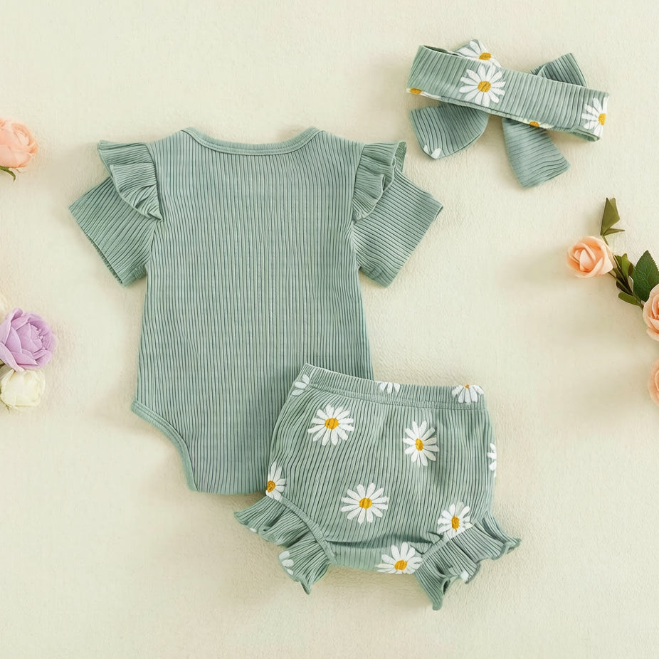 3PCS Mama's Girl Letter Daisy Printed Baby Set