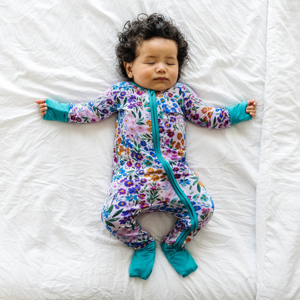 Charming Floral Printed Zipper Bamboo Viscose Baby Jumpsuit