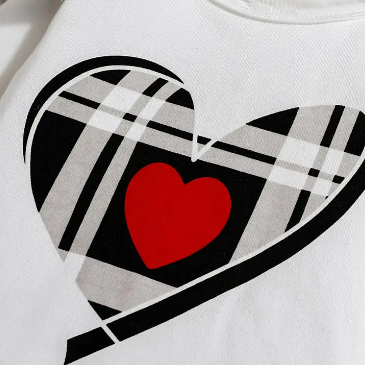 3PCS Plaid Heart Print Long Sleeve Baby Set