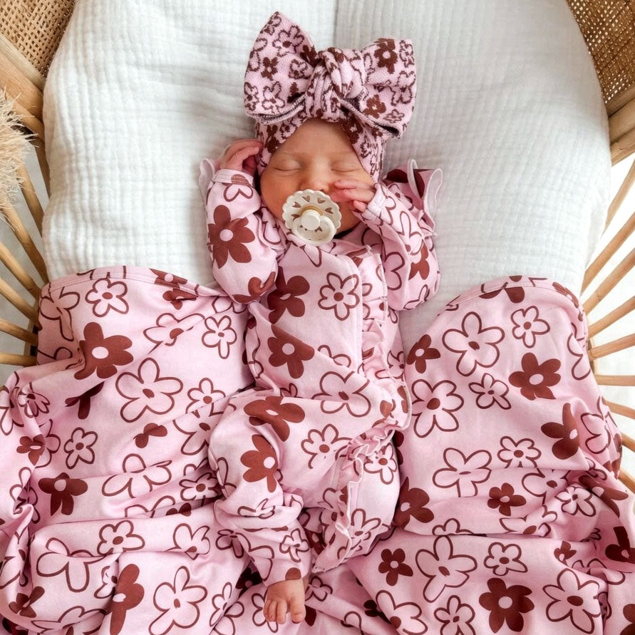 2PCS Bubbly Floral Print Zipper Long Sleeve Baby Girl Jumpsuit