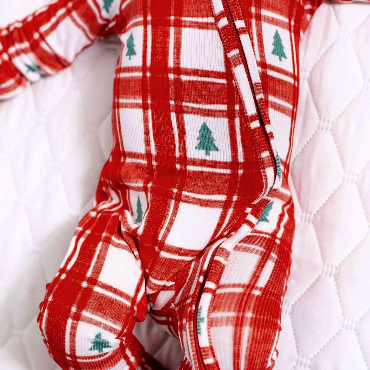 Adorable Christmas Tree Plaid Printed Zipper Baby Jumpsuit