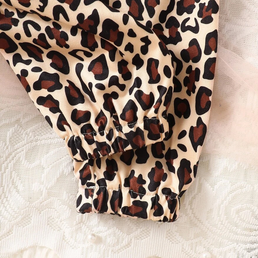 3PCS Casual Leopard Print Bow Long Sleeve Baby Girl Set