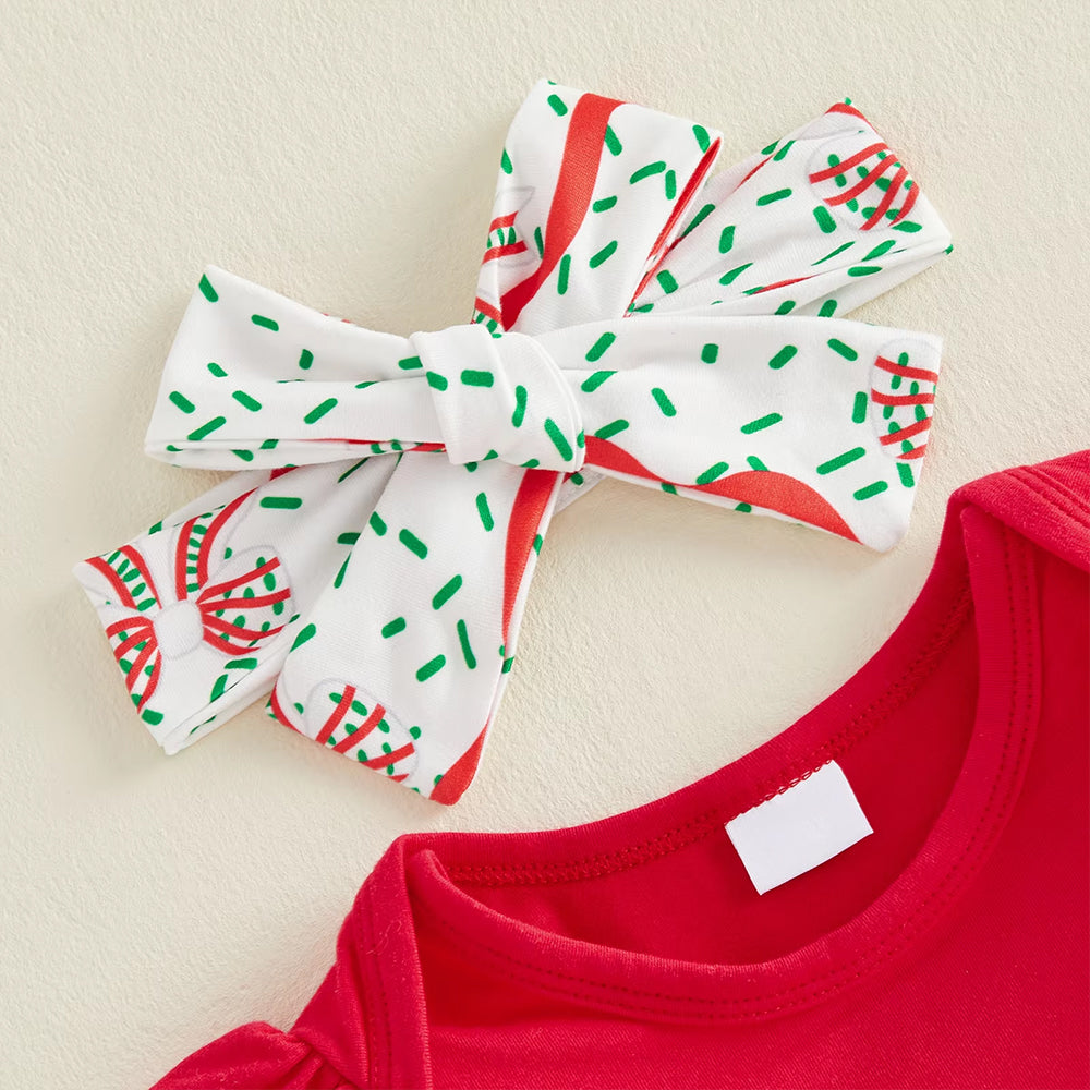 3PCS Sweet Tree Bow Embroidered Long Sleeve Baby Girl Christmas Set