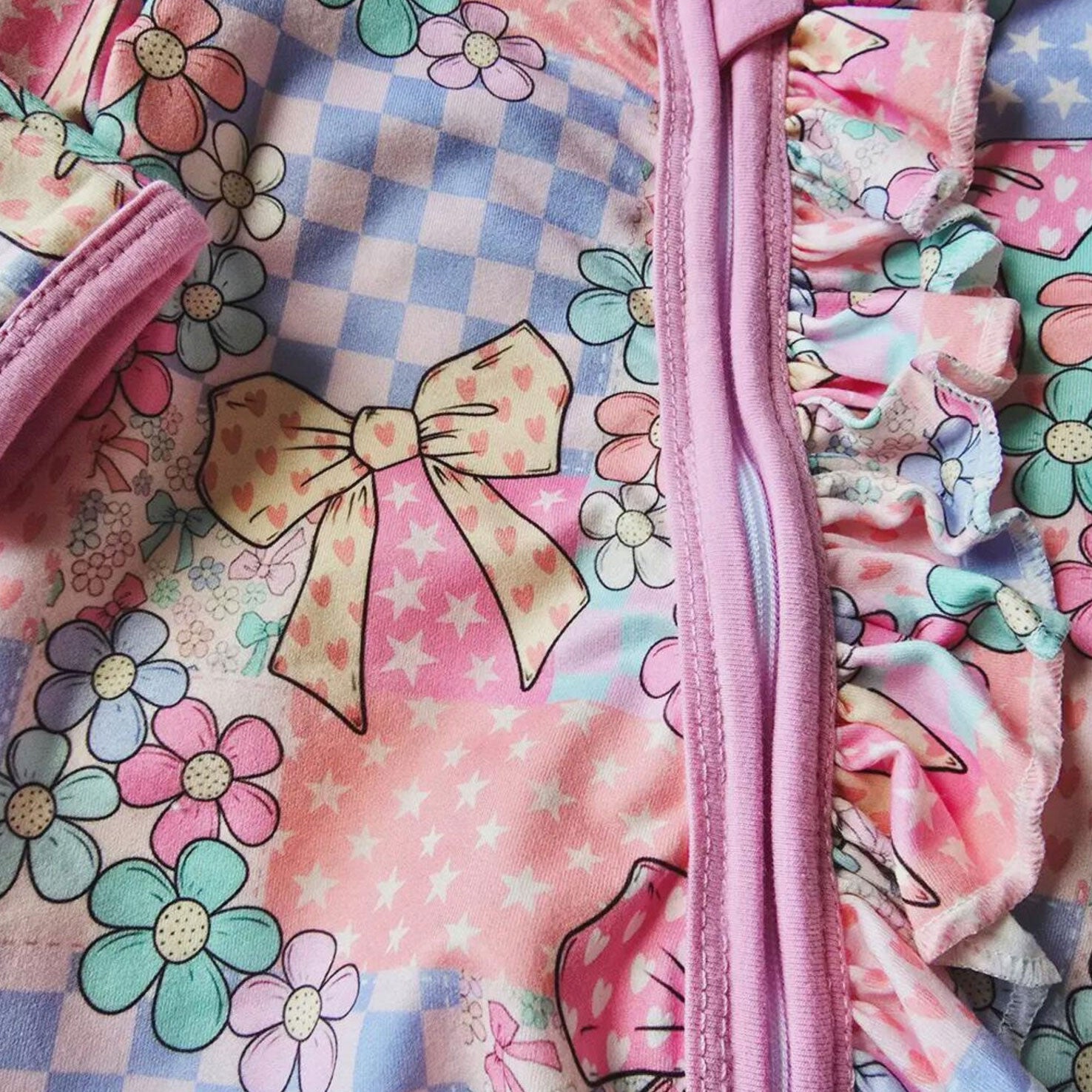 Cute Floral Plaid Printed Zipper Long Sleeve Baby Jumpsuit