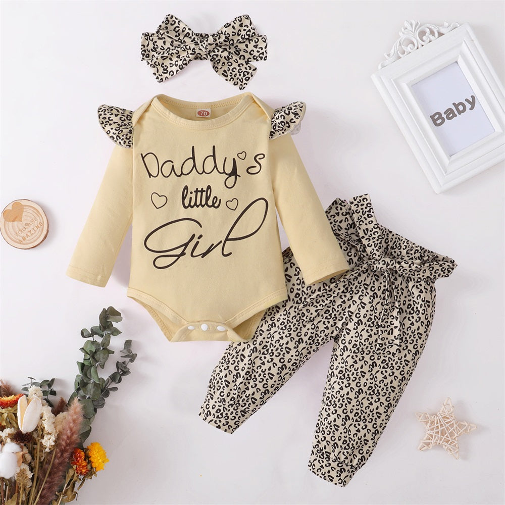 3PCS Daddy's Girl Letter Print Leopard Long Sleeve Baby Set