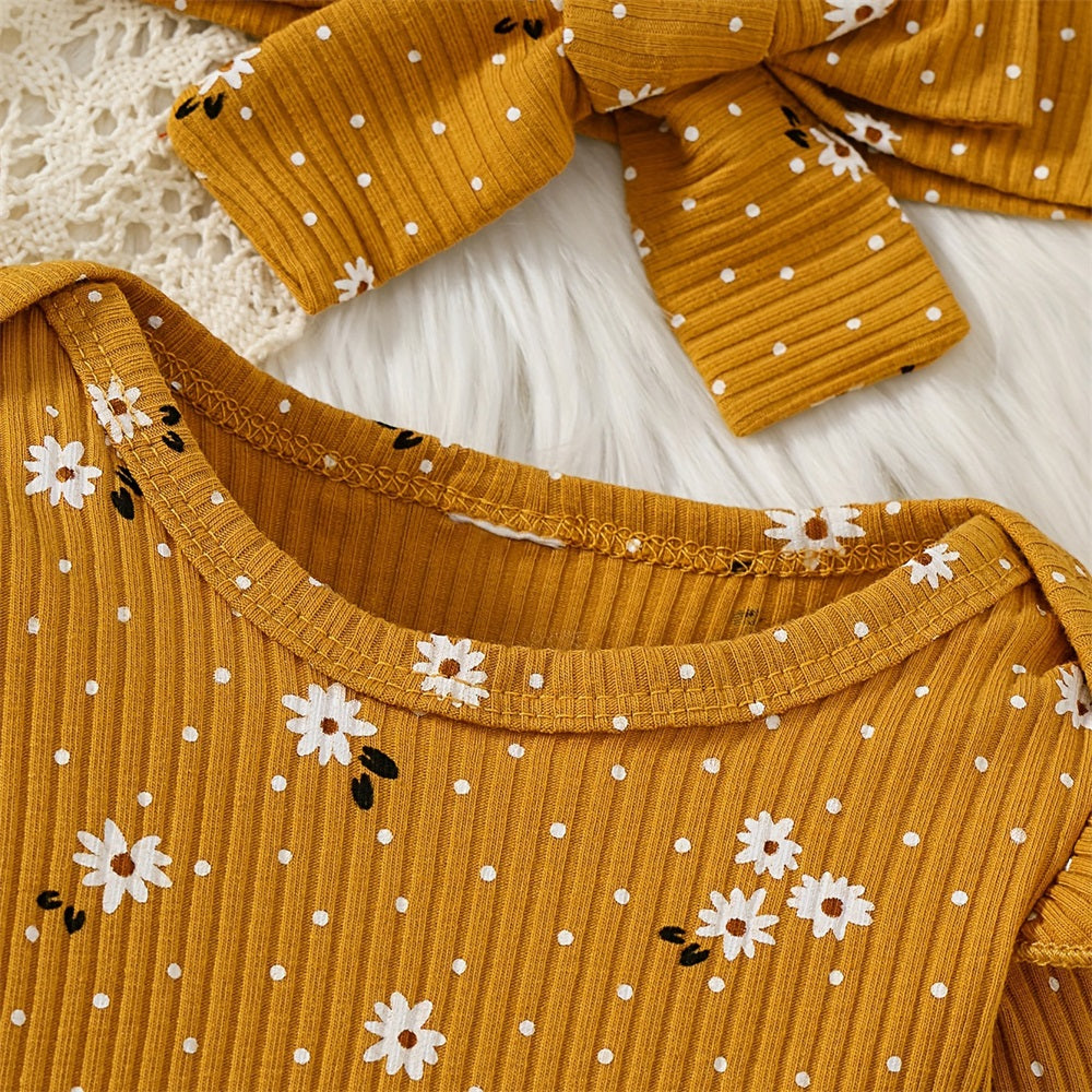 3PCS Stylish Cute Floral Printed Long Sleeve Baby Set