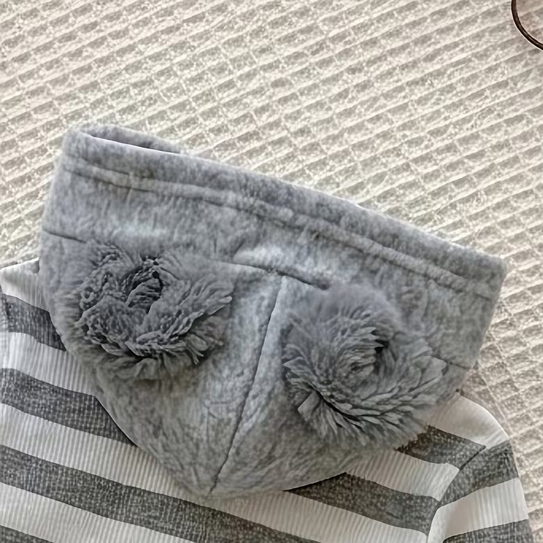 2PCS Elephant Applique Stripe Printed Fuzzy Baby Overalls Set