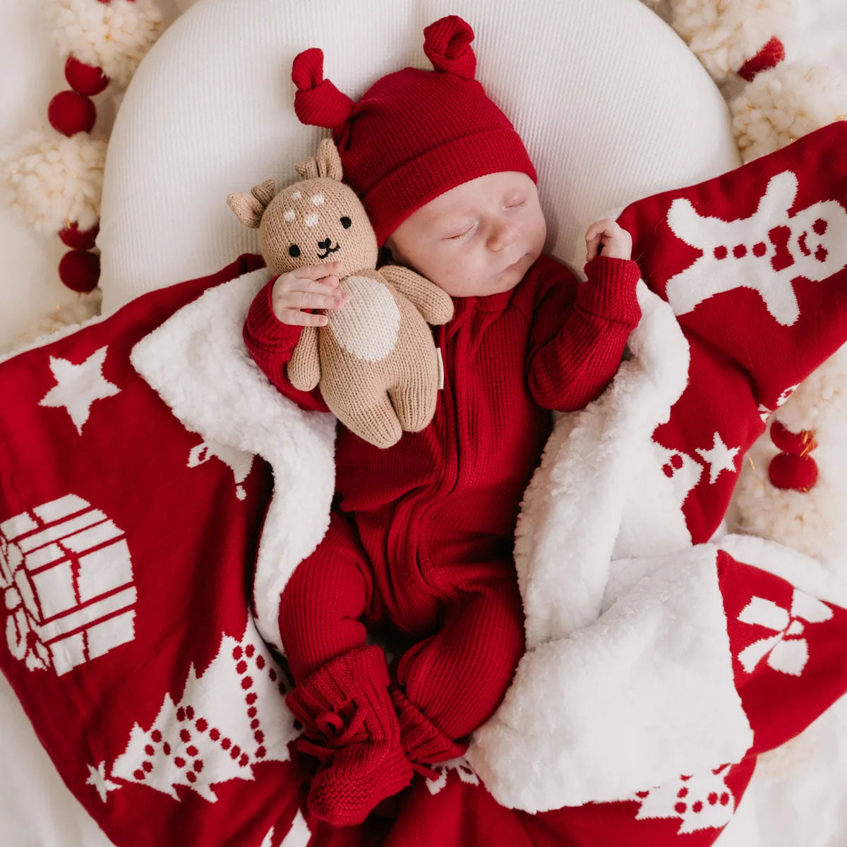 2PCS Christmas Solid Color Long Sleeve Zipper Baby Jumpsuit